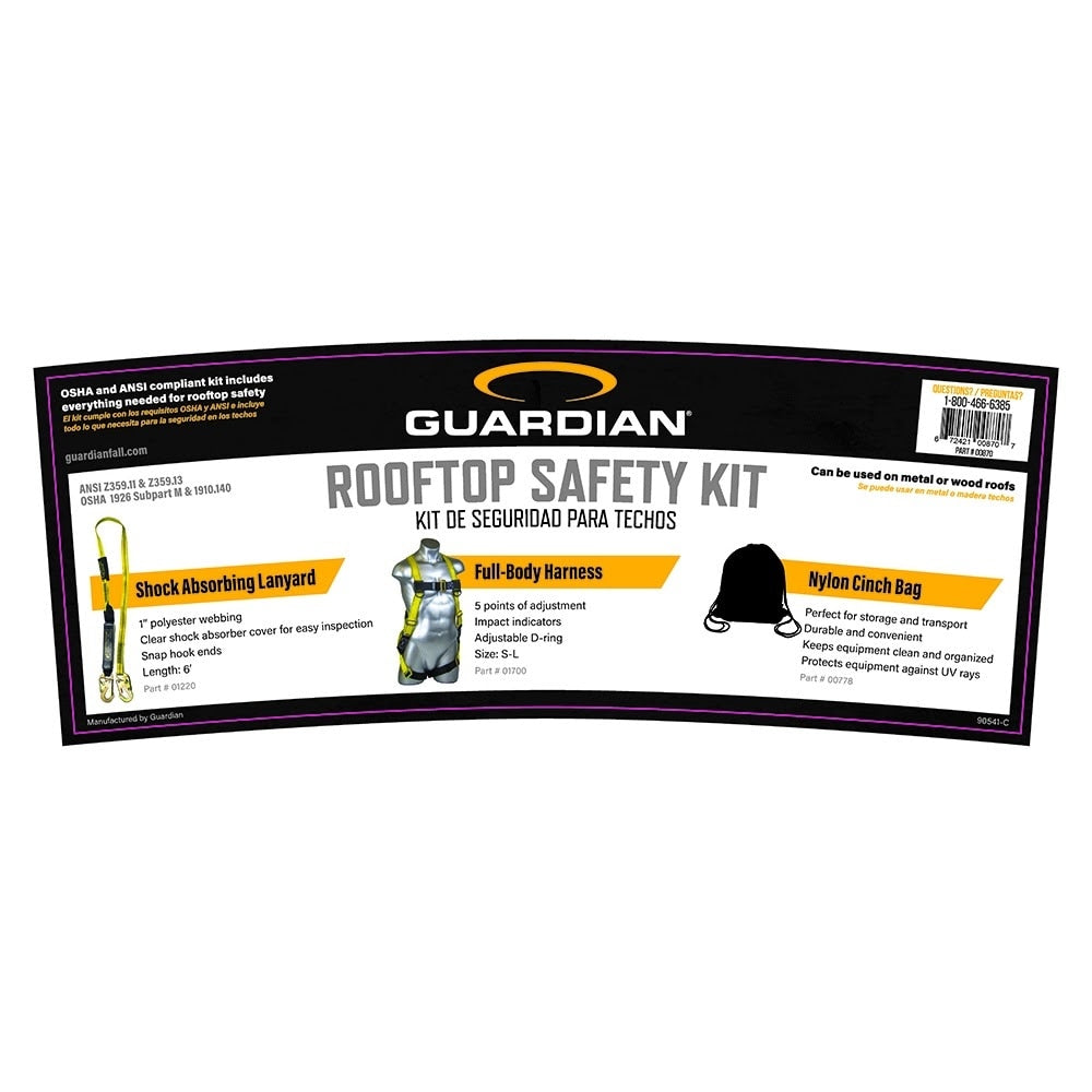 Guardian 00875 Rooftop Safety Kit with XL-XXL Full-Body Harness and 6 ft Shock Absorbing Lanyard - 2