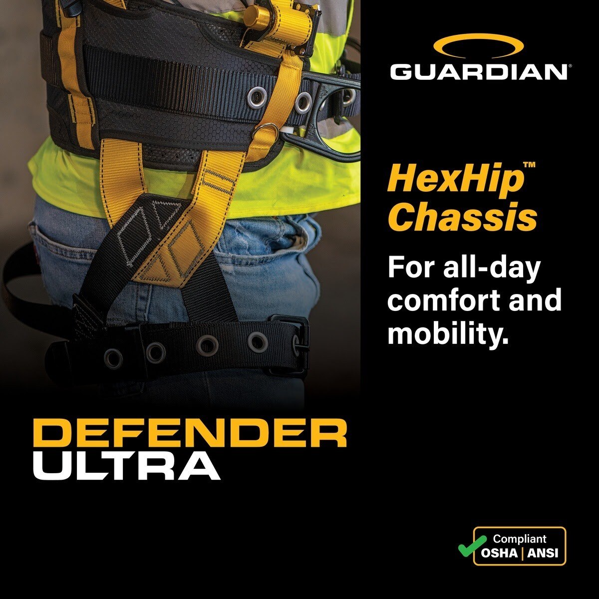 Guardian 3737120 Defender Ultra Positioning Full Body Harness XS-S with Quick-Connect Chest and Tongue Buckle Legs - 4