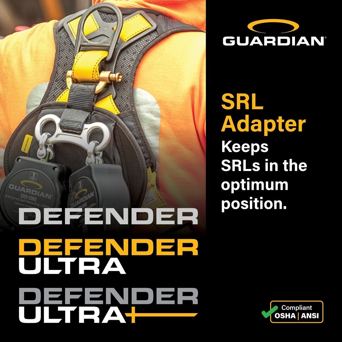 Guardian 3737120 Defender Ultra Positioning Full Body Harness XS-S with Quick-Connect Chest and Tongue Buckle Legs - 6
