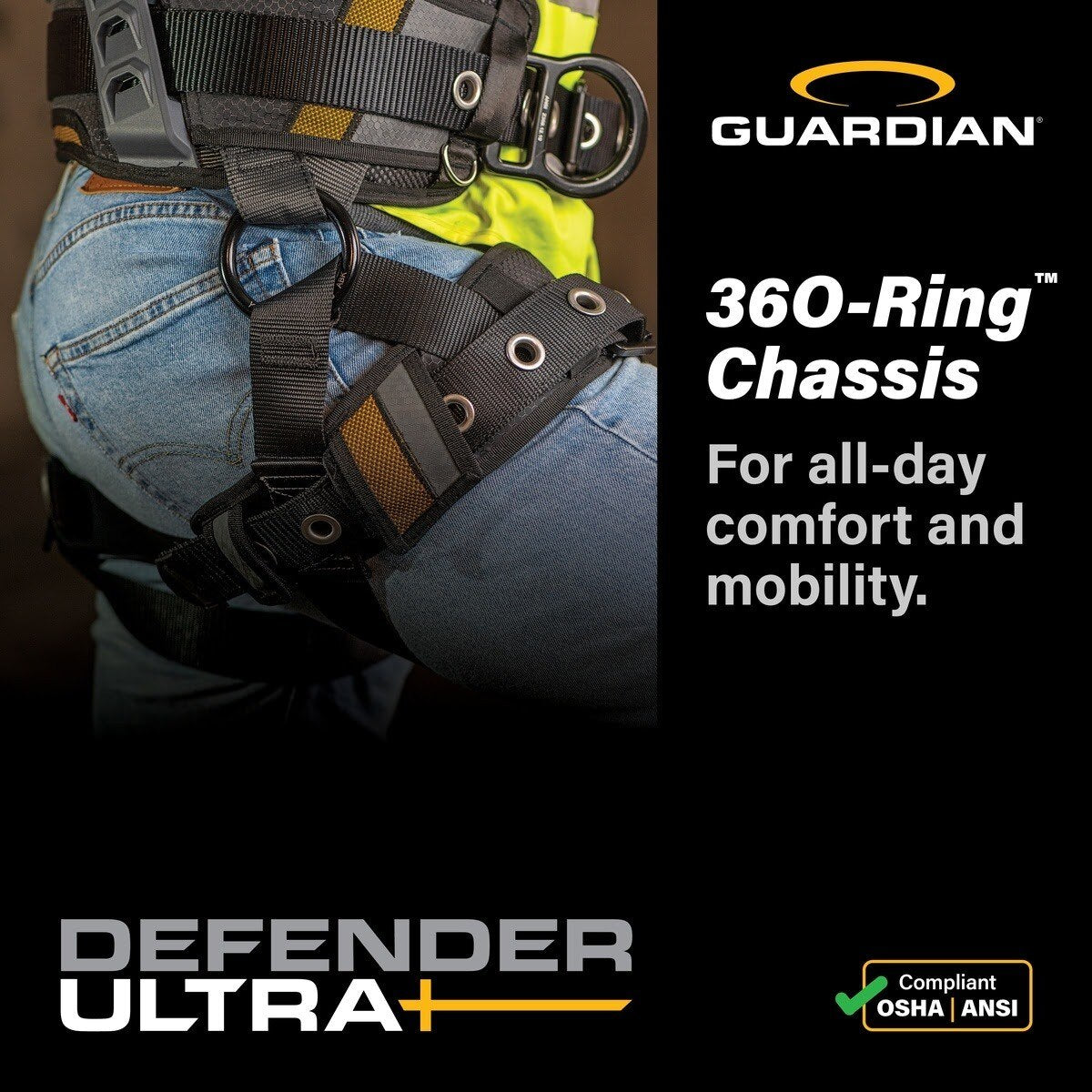 Guardian 3737318 Defender Ultra Plus Retrieval Full Body Harness XL-XXL 13 x 12 x 7 in Quick-Connect Chest Tongue Buckle Legs - 5